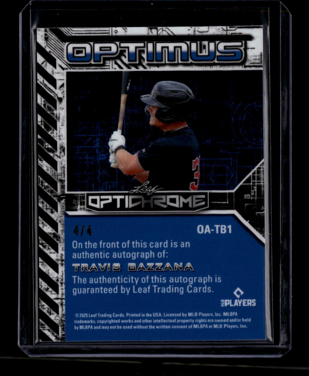 SOLD 180595 2025 Leaf Optichrome Optimus Autographs Orange oatb1 Travis Bazzana RC Auto 4/4