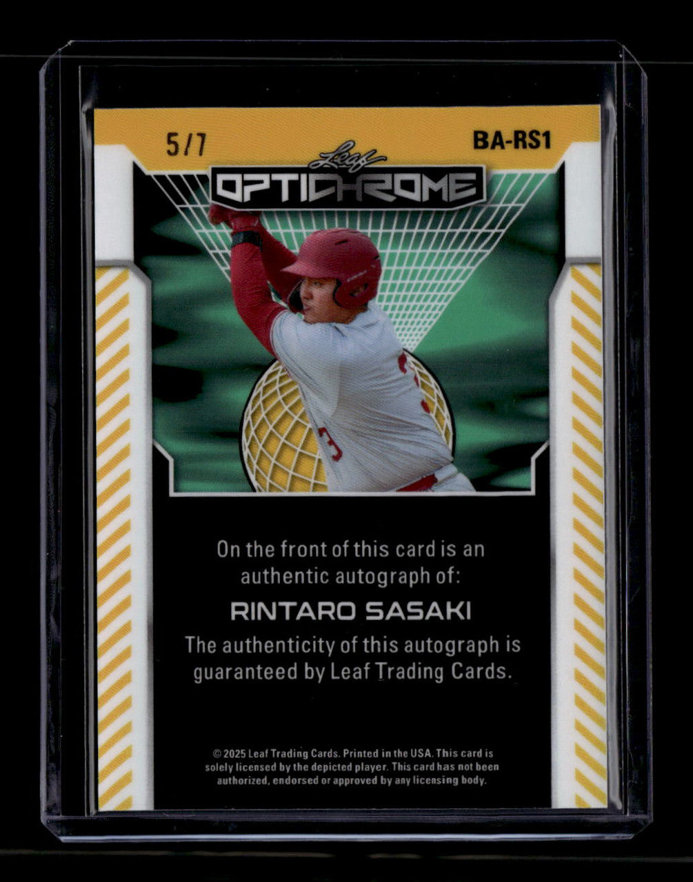 SOLD 180599 2025 Leaf Optichrome Blue Lava bars1 Rintaro Sasaki Rookie Auto 5/7