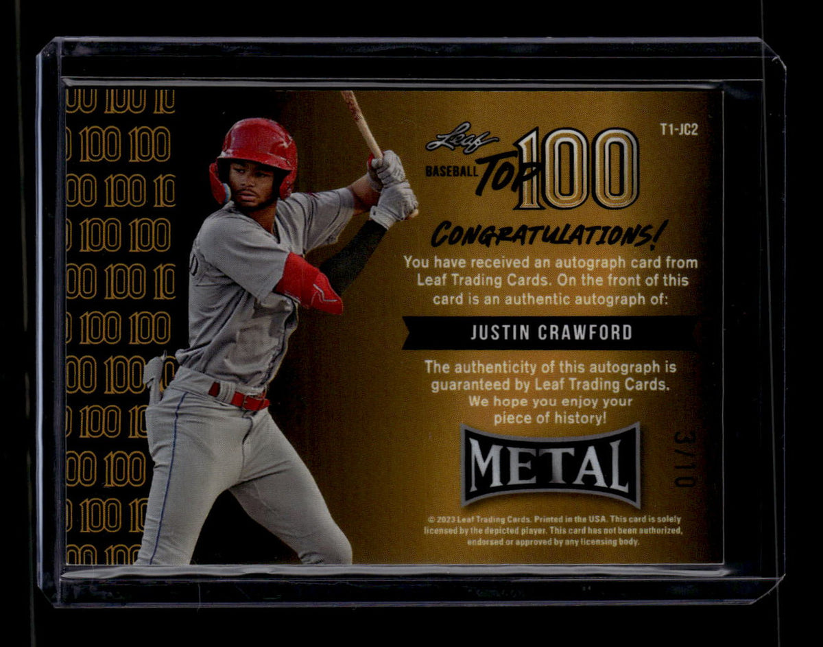 2023 Leaf Metal Top 100 Autographs Prismatic Black Justin Crawford RC Auto 3/10