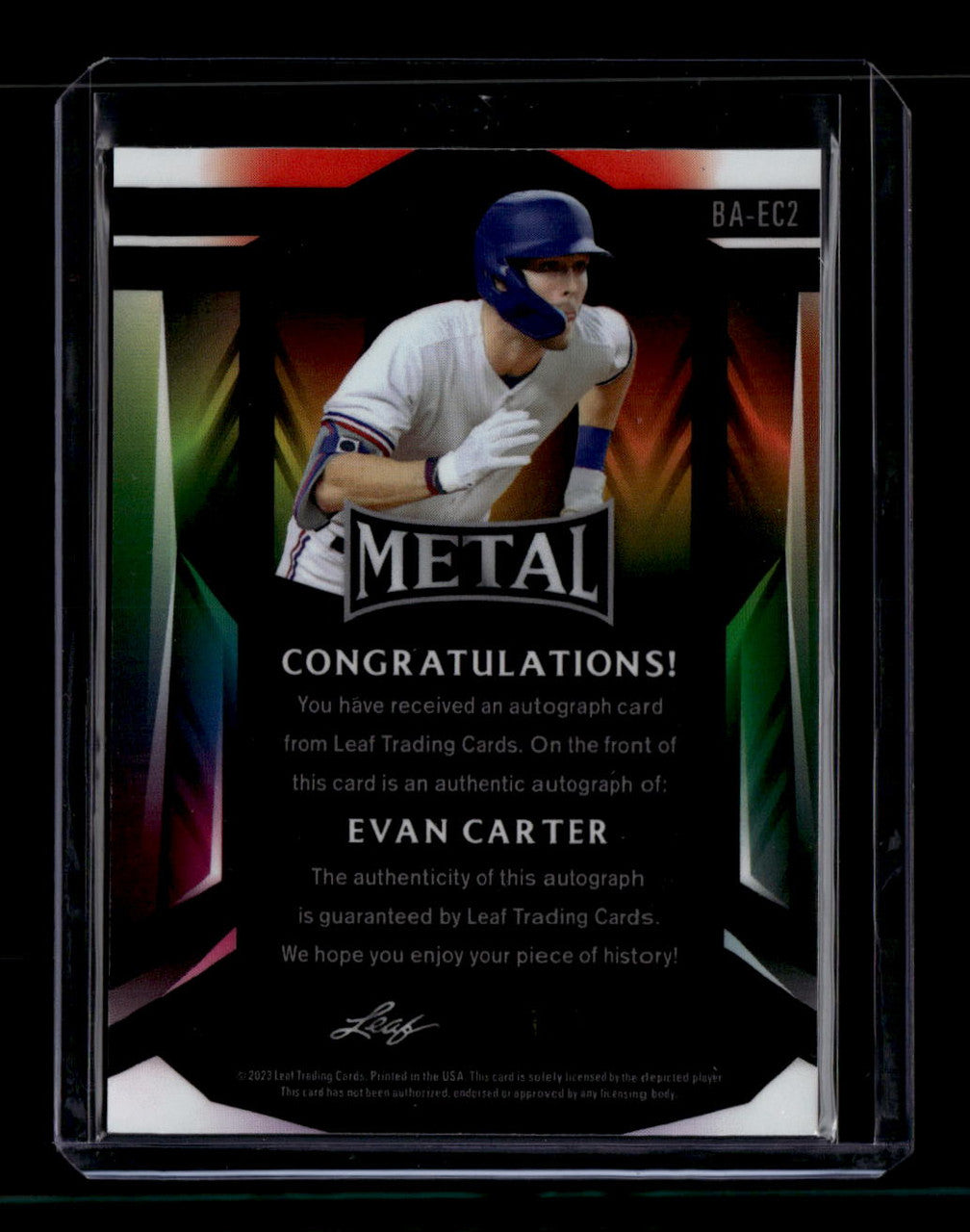 2023 Leaf Metal Autographs Mojo Orange baec2 Evan Carter Rookie Auto 1/1