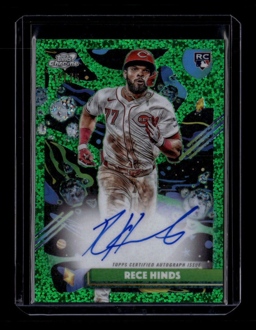 2025 Topps Cosmic Chrome Autographs Green Space Refractor Rece Hinds RC Auto /75