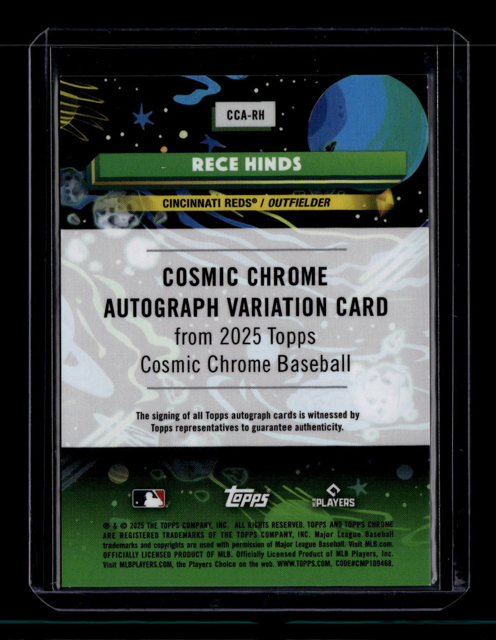 2025 Topps Cosmic Chrome Autographs Green Space Refractor Rece Hinds RC Auto /75