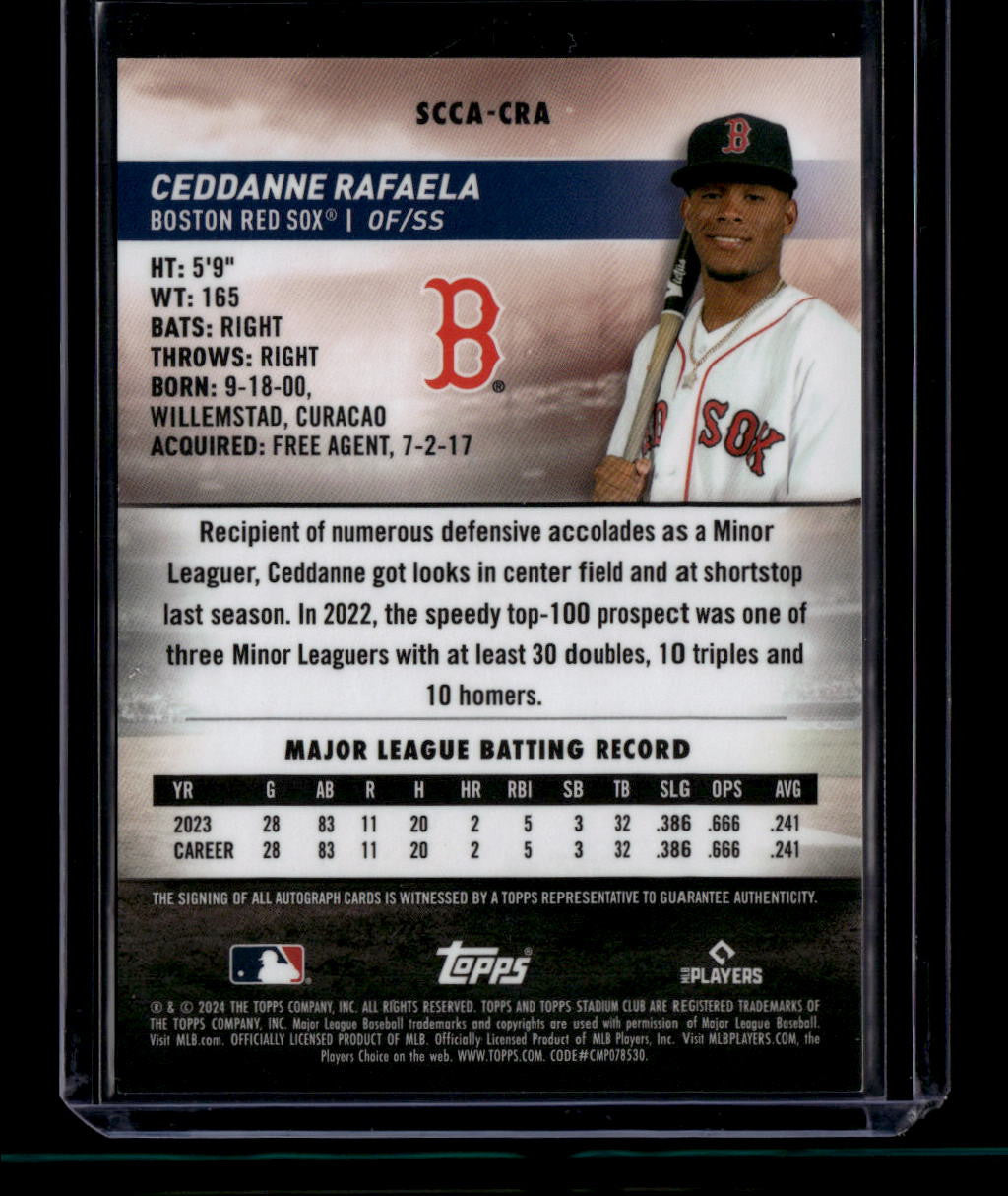 2024 Stadium Club Chrome Autographs SCCACRA Ceddanne Rafaela Rookie Auto