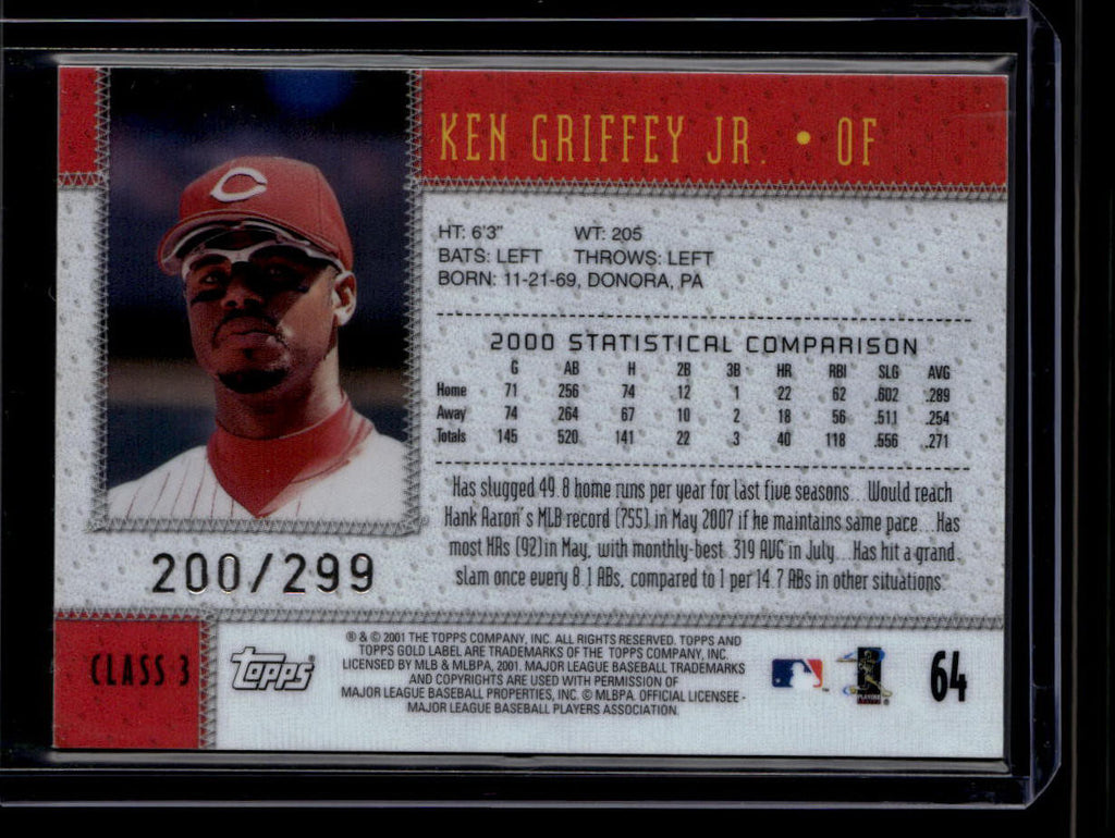 SOLD 180611 2001 Topps Gold Label Class 3 Gold 64 Ken Griffey Jr. 200/299 READ