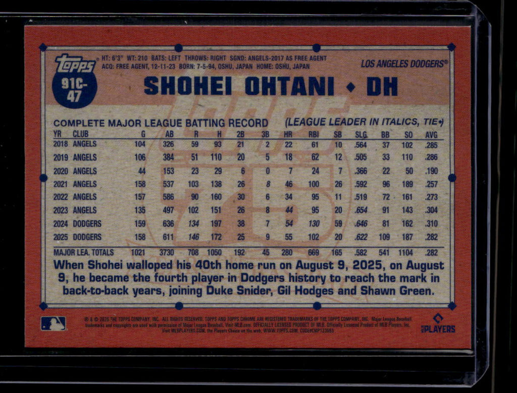 DELETE 180613 2026 Topps '91 Topps Silver Pack Chrome Refractor 91c47 Shohei Ohtani