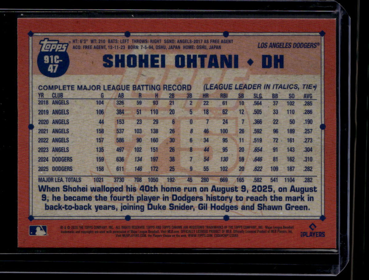 DELETE 180613 2026 Topps '91 Topps Silver Pack Chrome Refractor 91c47 Shohei Ohtani