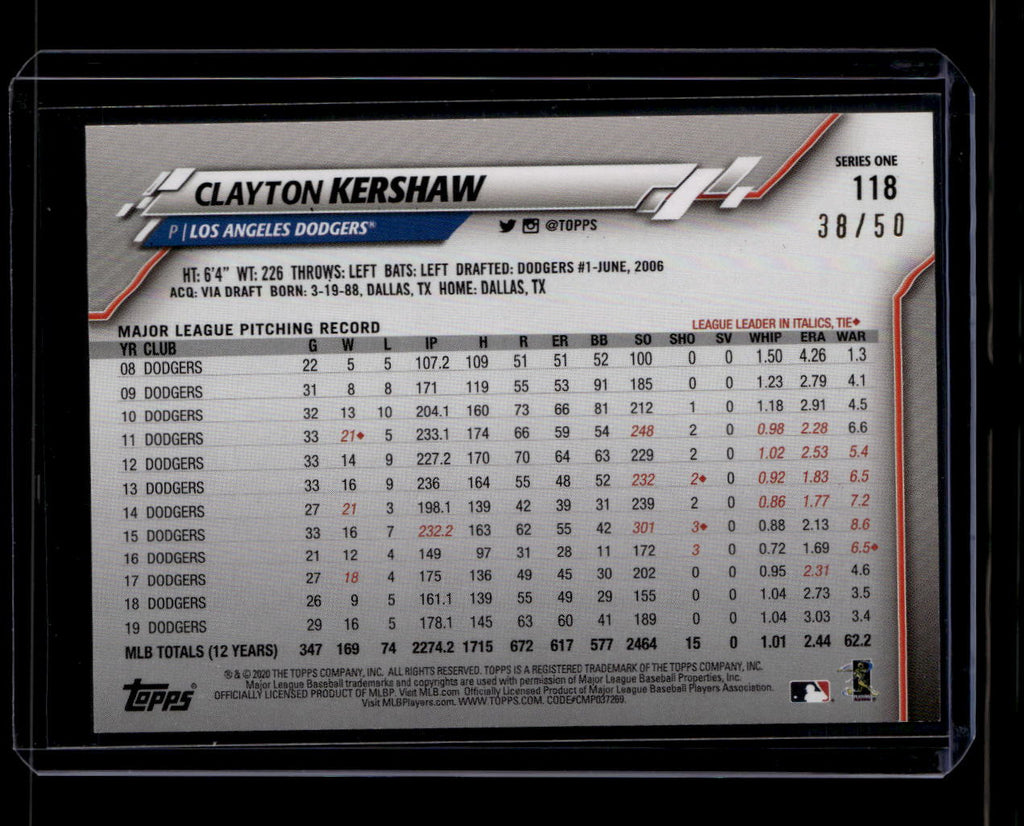 2020 Topps Father's Day Blue 118 Clayton Kershaw 38/50