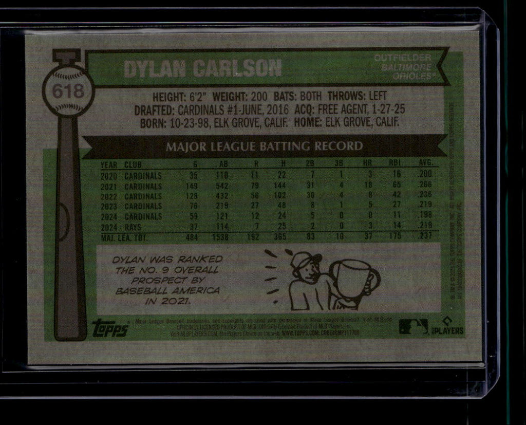 SOLD 180617 2025 Topps Heritage Chrome Red Refractor 618 Dylan Carlson 1/5
