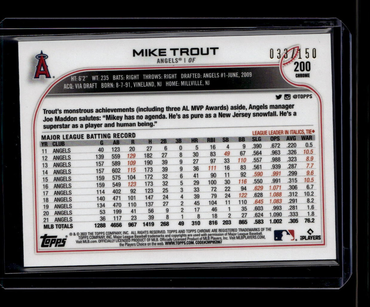 2022 Topps Chrome Blue Refractor 200 Mike Trout 33/150