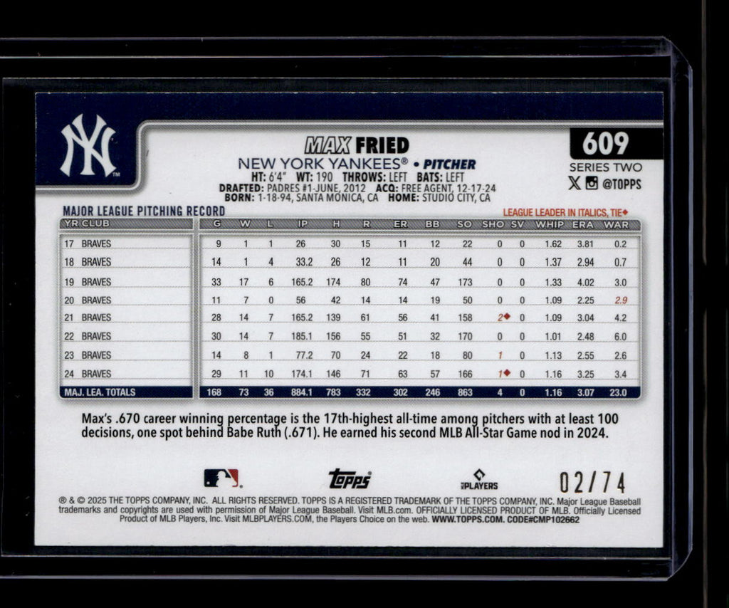 2025 Topps Black 609 Max Fried 2/74
