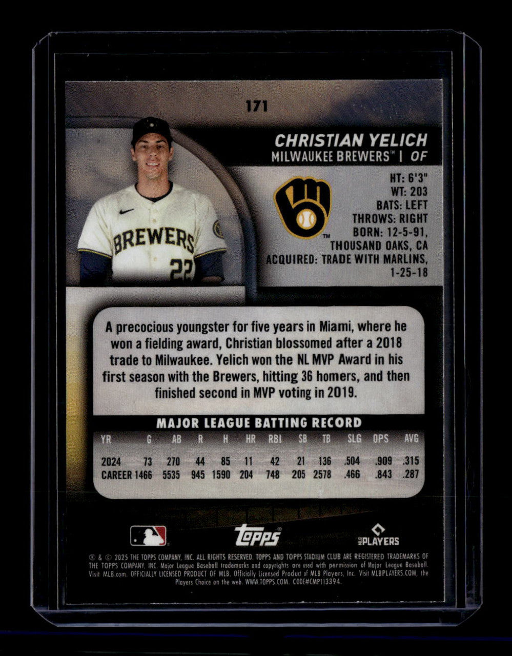 2025 Stadium Club Members Only 171 Christian Yelich