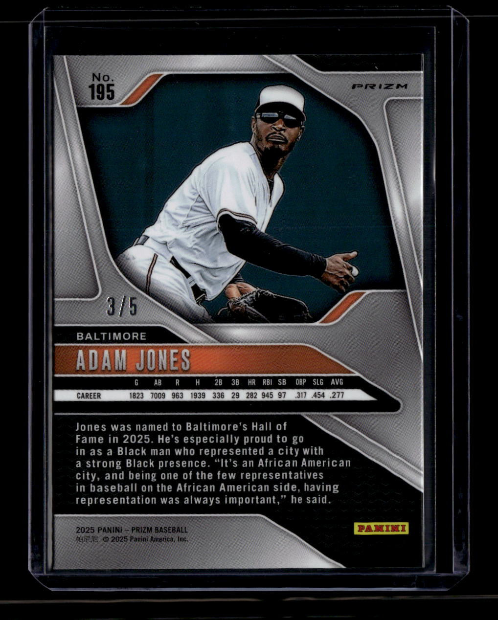 2025 Panini Prizm Prizms Black Gold Refractor 195 Adam Jones 3/5