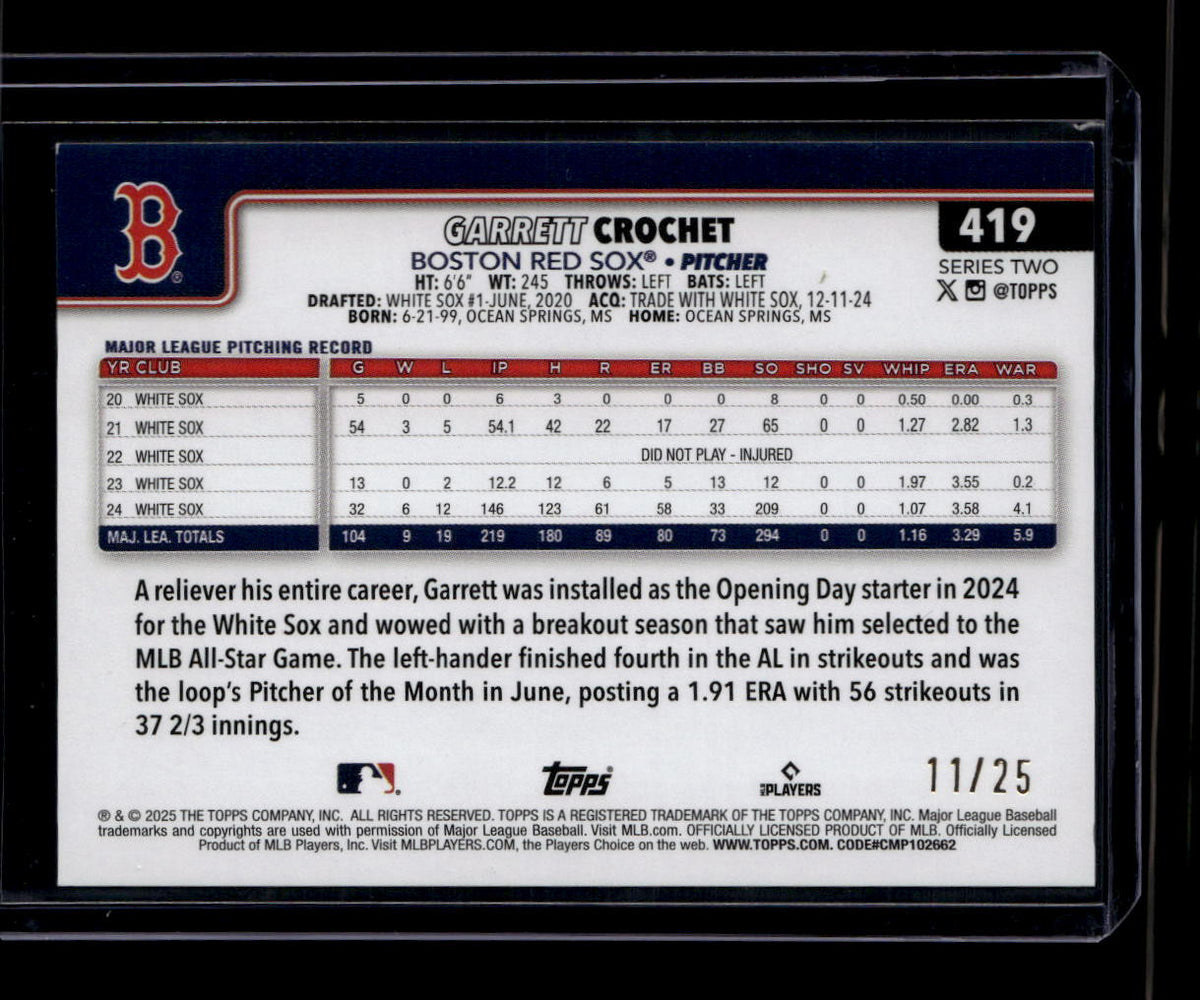 2025 Topps Memorial Day Camo 419 Garrett Crochet 11/25