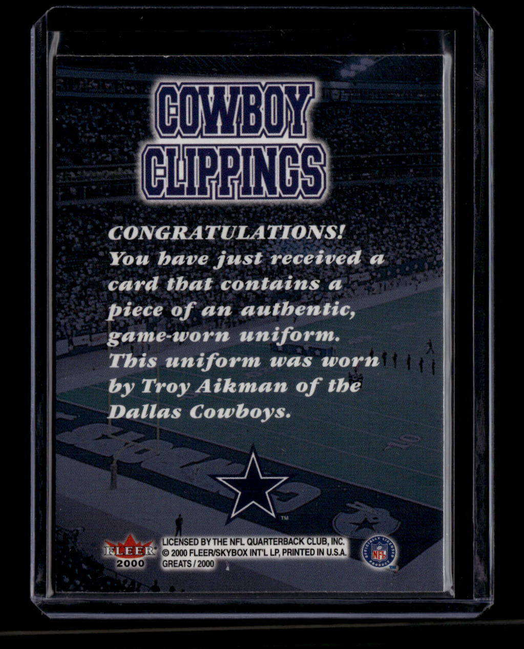 2000 Greats of the Game Cowboy Clippings 1ccl Troy Aikman Jersey