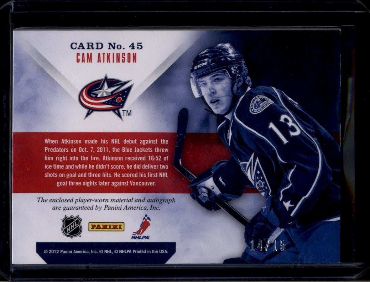 2011-12 Panini Prime Time Rookies Autographs 45 Cam Atkinson RC Patch Auto 14/15