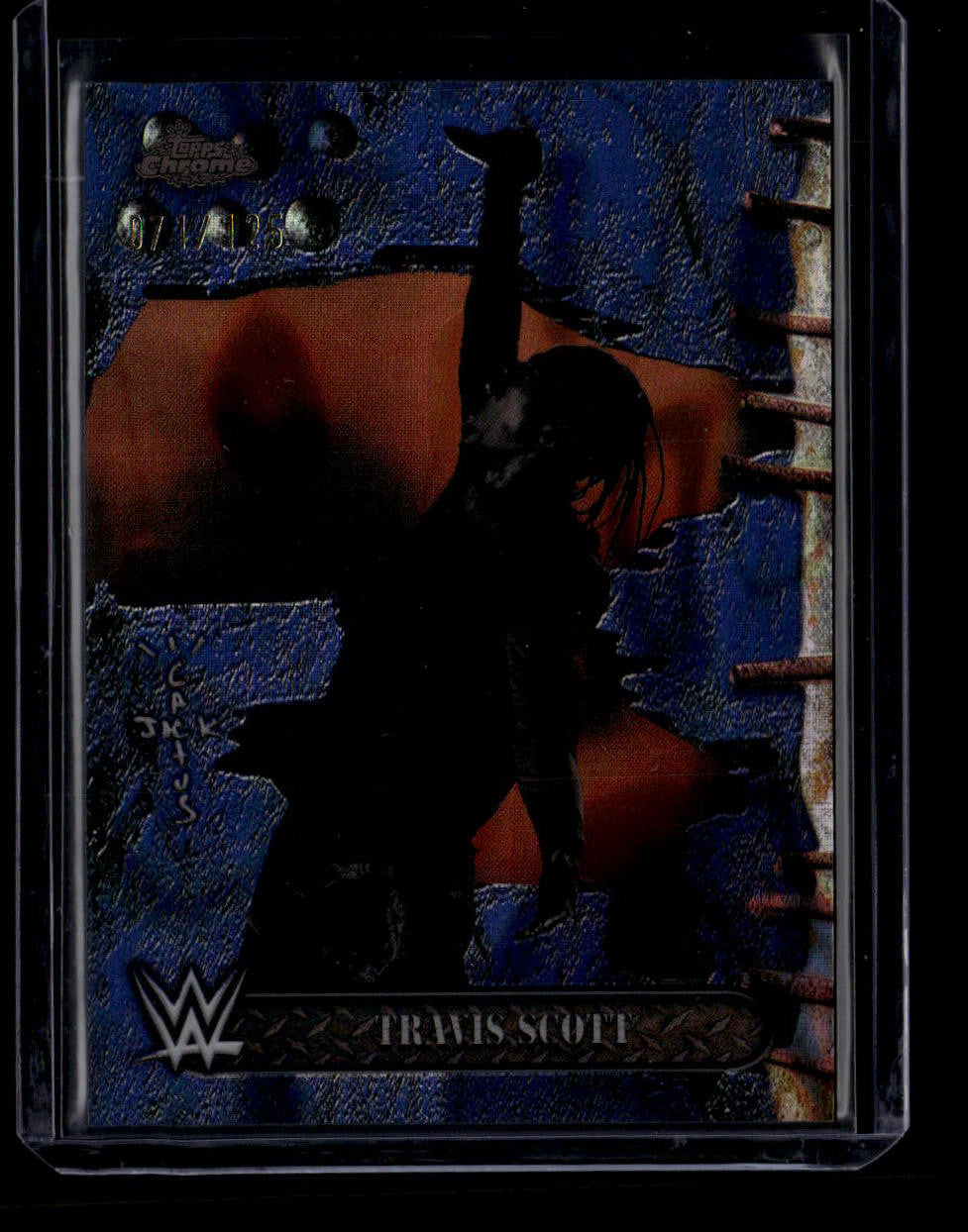 SOLD 180671 2025 Topps Chrome Cactus Jack WWE Blue Sonar Refractor 100 Travis Scott 71/125