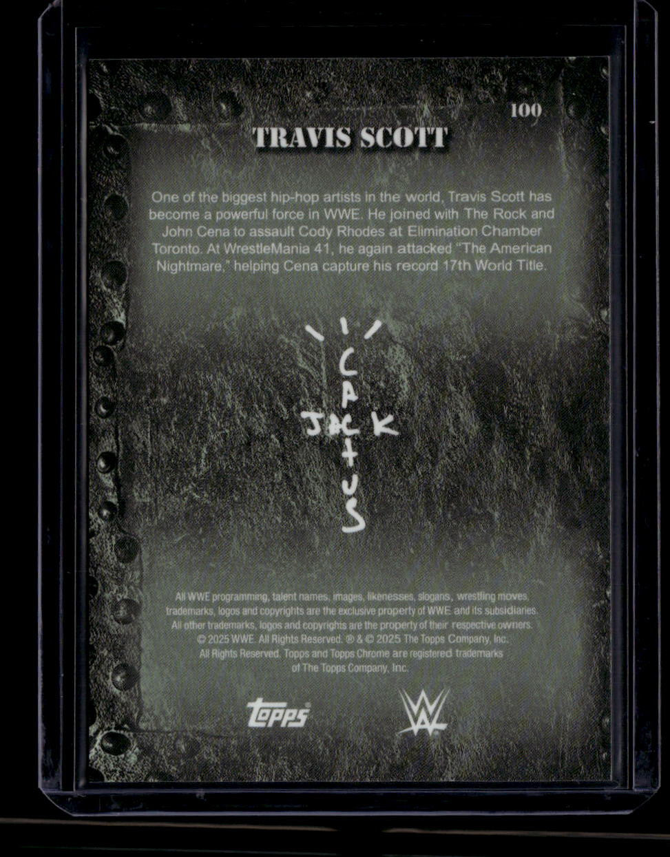 SOLD 180671 2025 Topps Chrome Cactus Jack WWE Blue Sonar Refractor 100 Travis Scott 71/125
