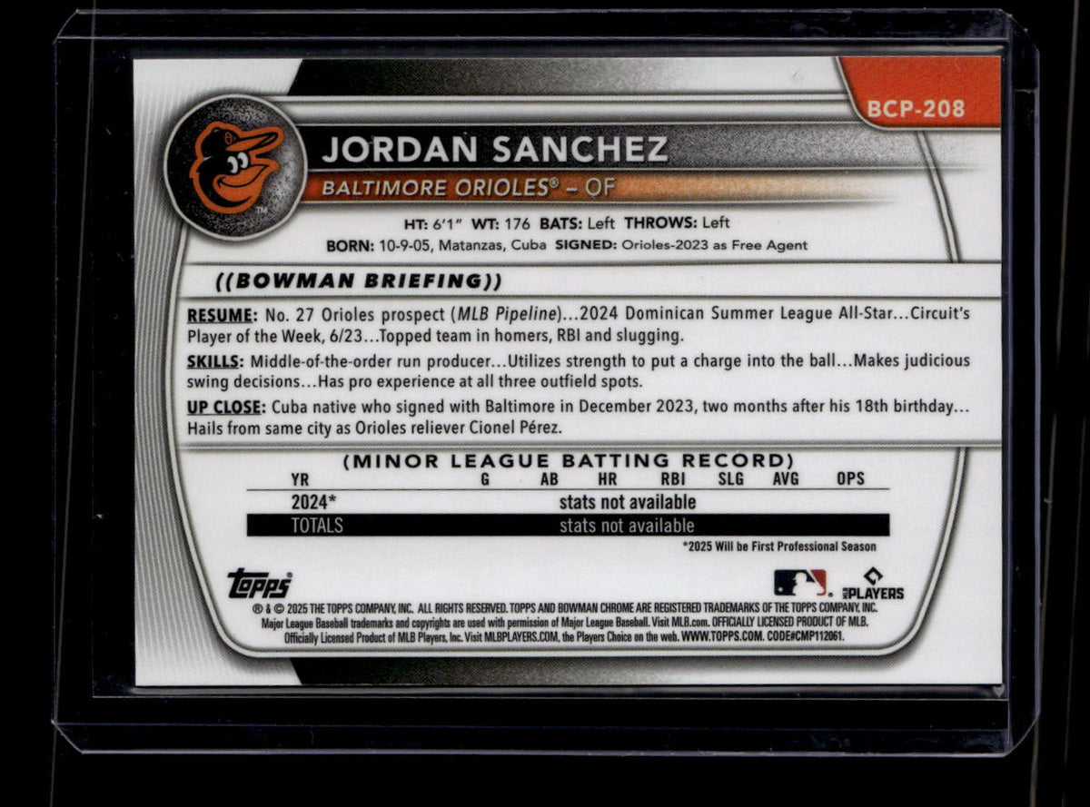 2025 Bowman Chrome Prospects Gold Refractor bcp208 Jordan Sanchez Rookie 40/50