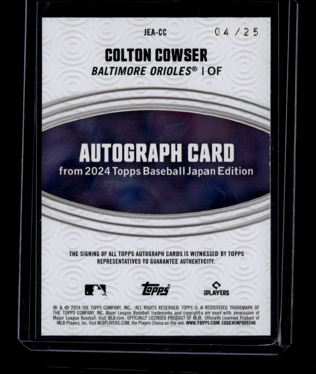 2024 Topps Japan Autographs JEACC Colton Cowser Rookie Auto 4/25