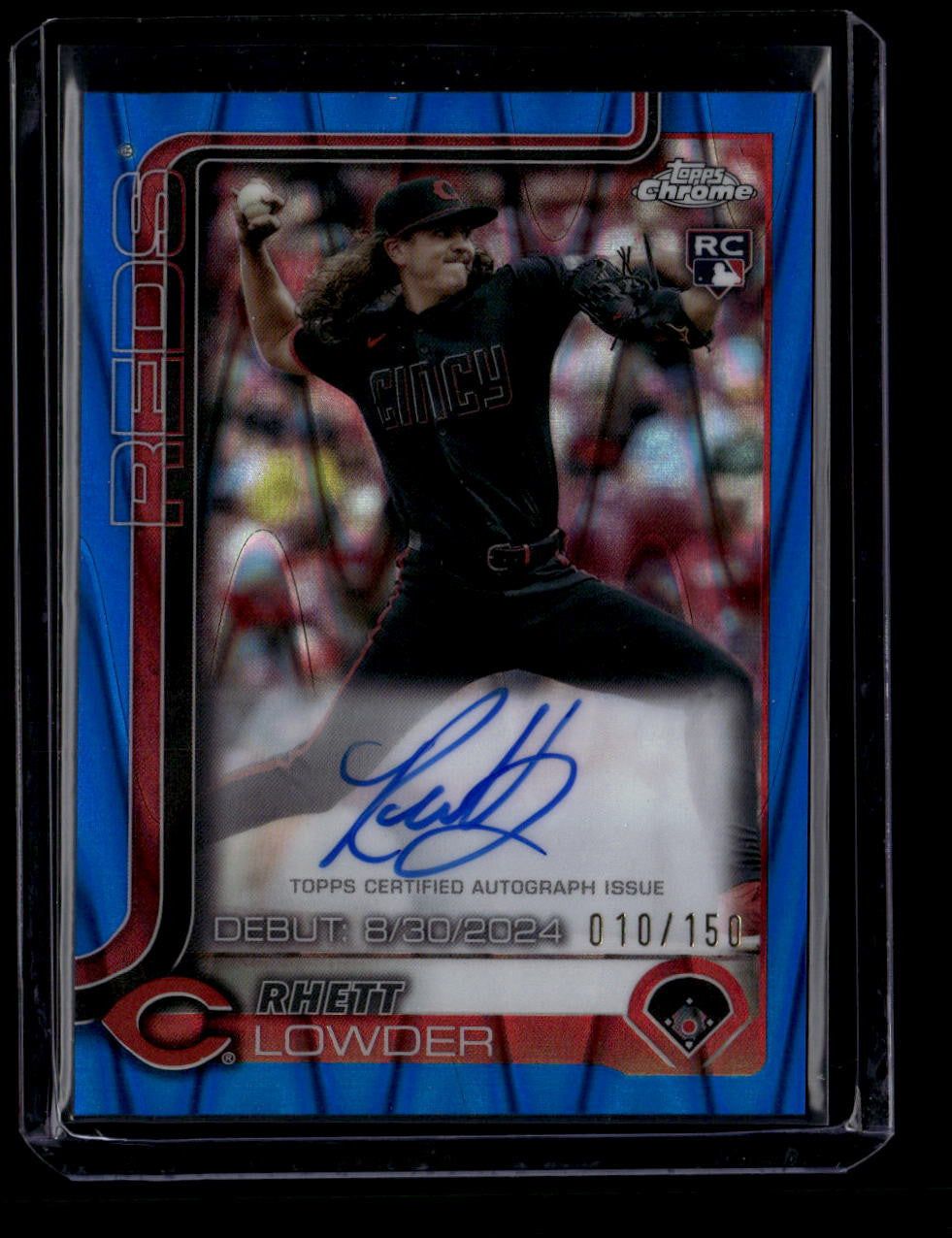 2025 Topps Chrome Autographs Blue RayWave Refractor Rhett Lowder RC Auto 10/150
