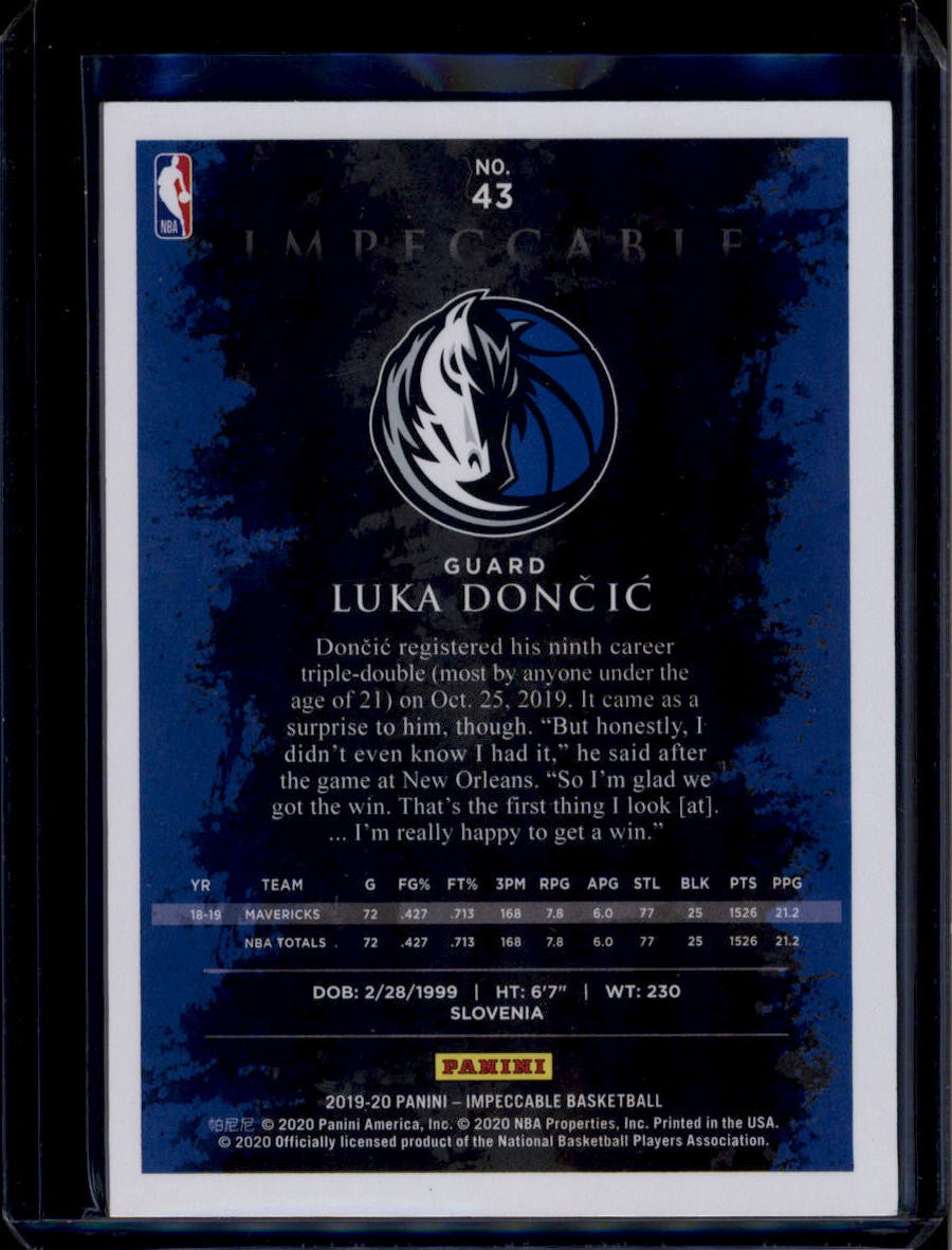 2019-20 Panini Impecable 43 Luka Doncic 53/75