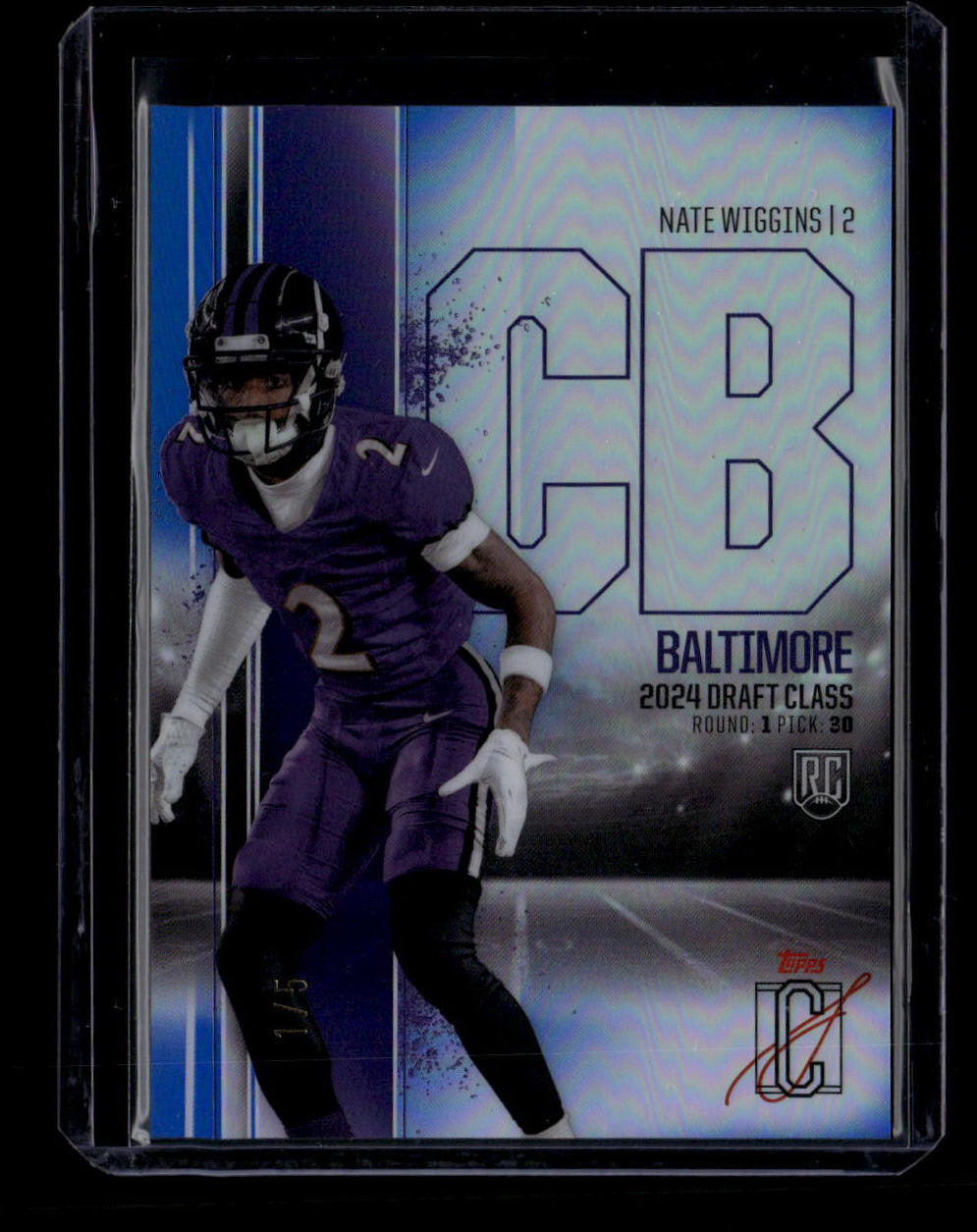 2024 Topps Signature Class Rookie Chrome Blue Refractor rcv8 Nate Wiggins RC 1/5