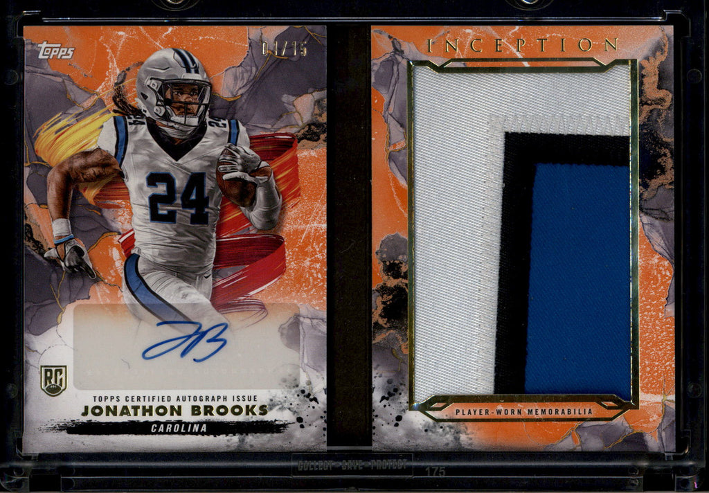 SOLD 180719 2024 Topps Inception Genesis Booklet Autograph Jonathan Brooks RC Patch Auto /15