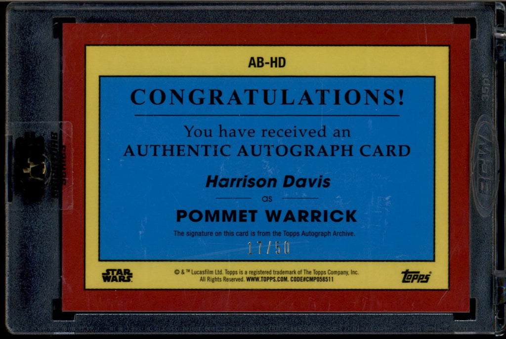 SOLD 180731 2023 Topps Star Wars Signature Series Autographs Blue Harrison Davis Auto 17/50