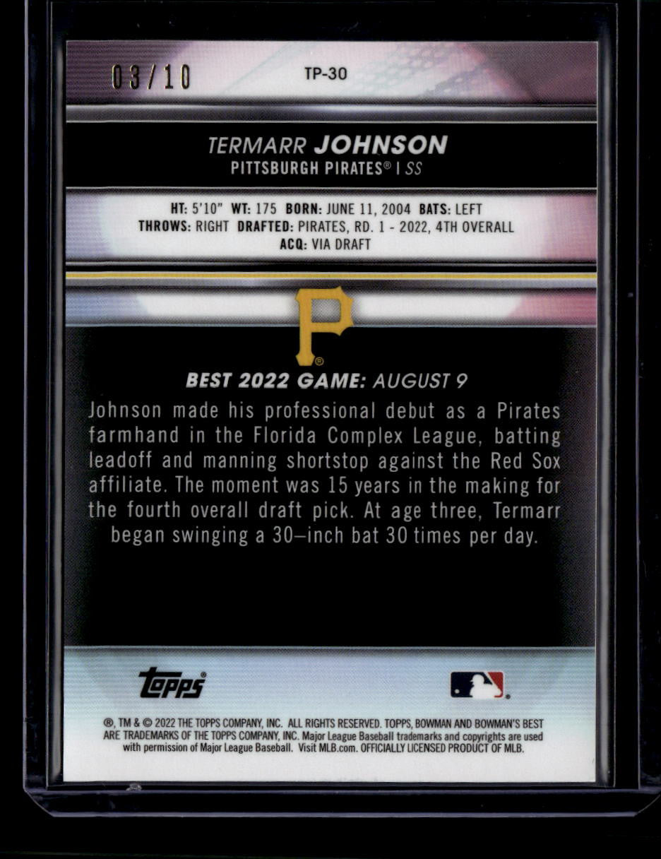 DELETE 180746 2022 Bowman's Best Top Prospects Red Refractor tp30 Termarr Johnson Rookie 3/10