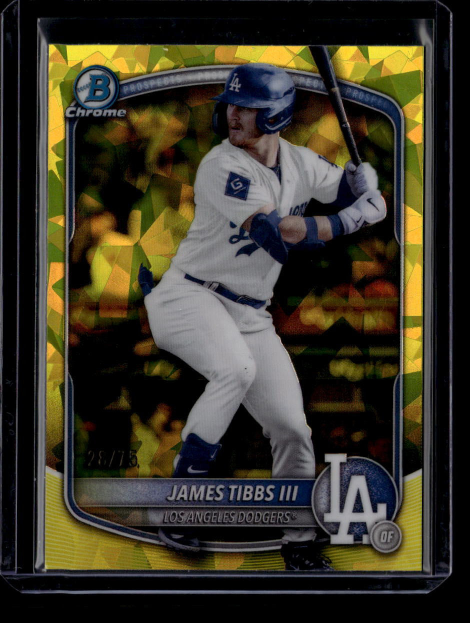 DELETE 180747 2025 Bowman Chrome Draft Sapphire Yellow Refractor bdc74 James Tibbs RC 28/75