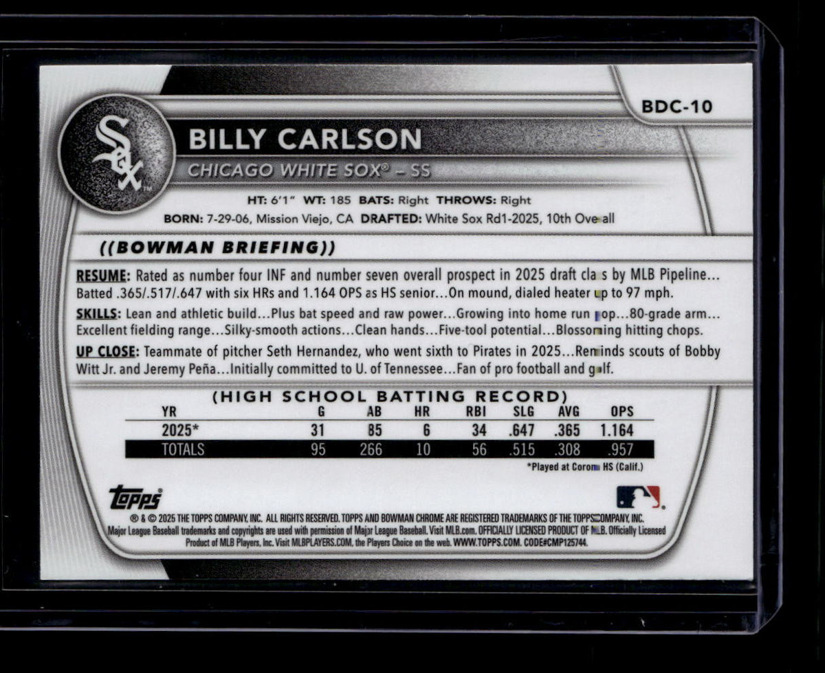 DELETE 180748 2025 Bowman Chrome Draft Image Variations bdc10 Billy Carlson Rookie SP