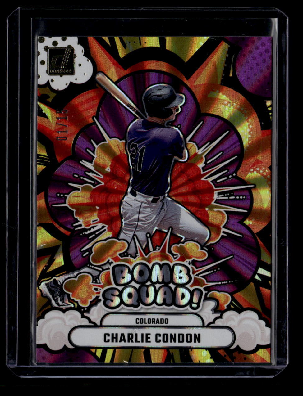 DELETE 180751 2025 Donruss Bomb Squad Purple Laser 8 Charlie Condon 1/15