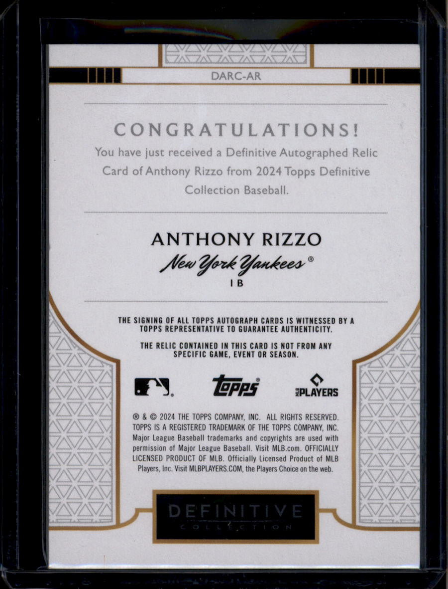 DELETE 180756 2024 Topps Definitive Collection Autograph Relic Anthony Rizzo Jersey Auto 17/40