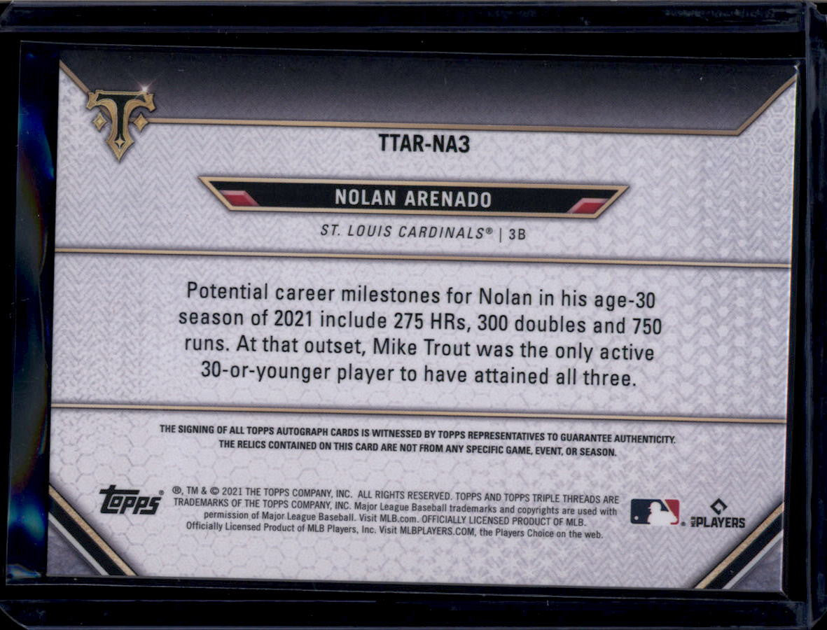 DELETE 180758 2021 Topps Triple Threads Autograph Relics ttarna3 Nolan Arenado Bat Auto 13/27
