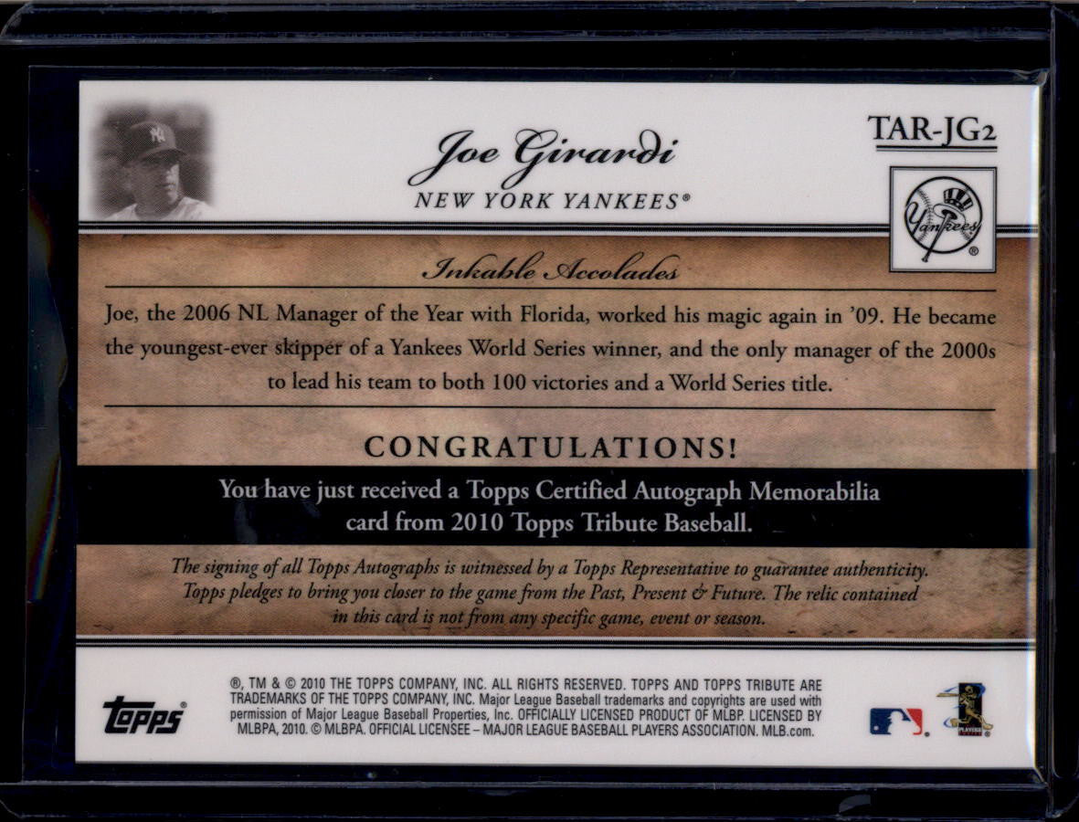 DELETE 180759 2010 Topps Tribute Autograph Relics jg2 Joe Girardi Bat Auto 88/99