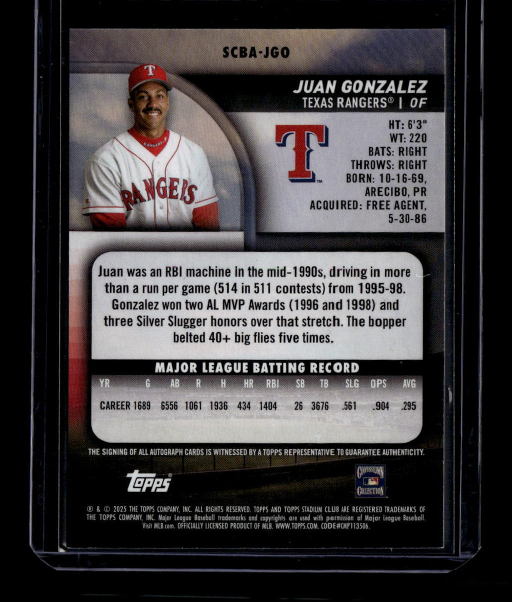 DELETE 180764 2025 Stadium Club Autographs Gold SCBAJGO Juan Gonzalez Auto 30/50