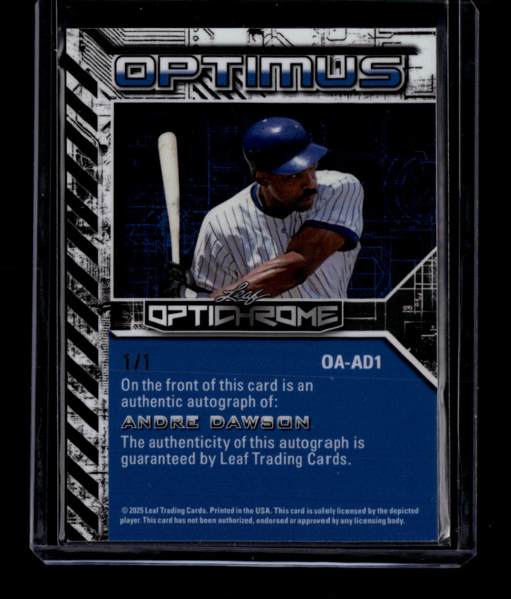 DELETE 180767 2025 Leaf Optichrome Optimus Autographs Black Crystal Andre Dawson Auto 1/1