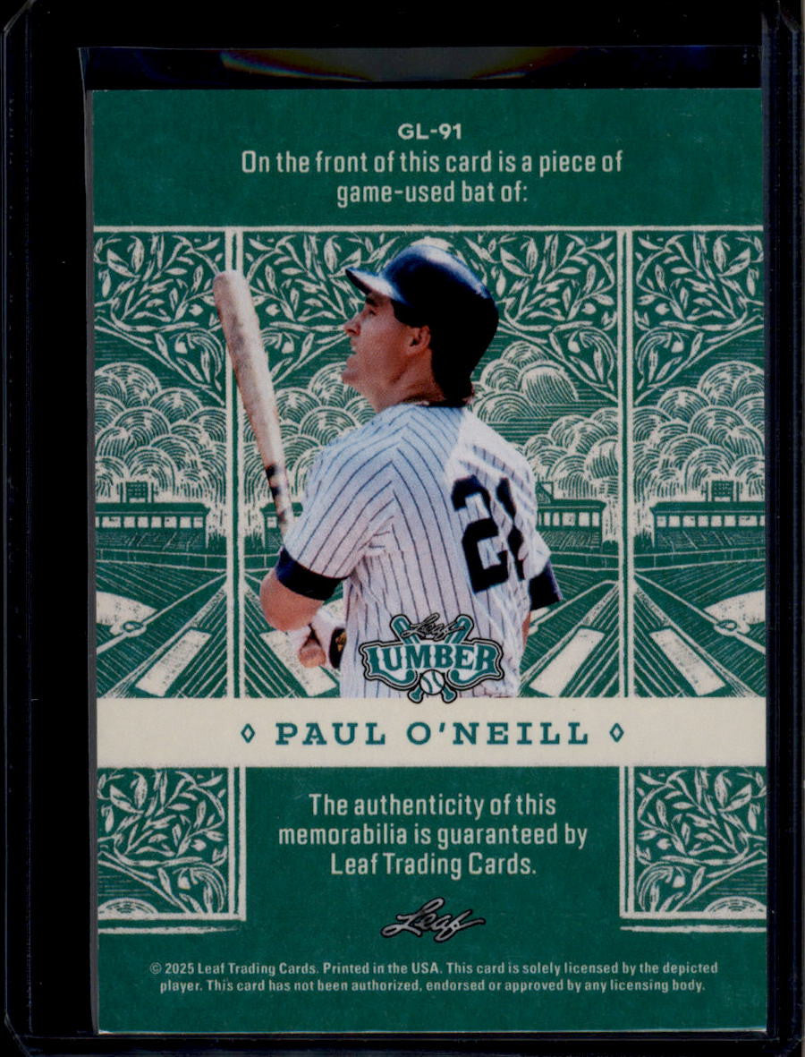 DELETE 180776 2025 Leaf Lumber Game Used Lumber Black gu91 Paul O'Neill Bat 1/3