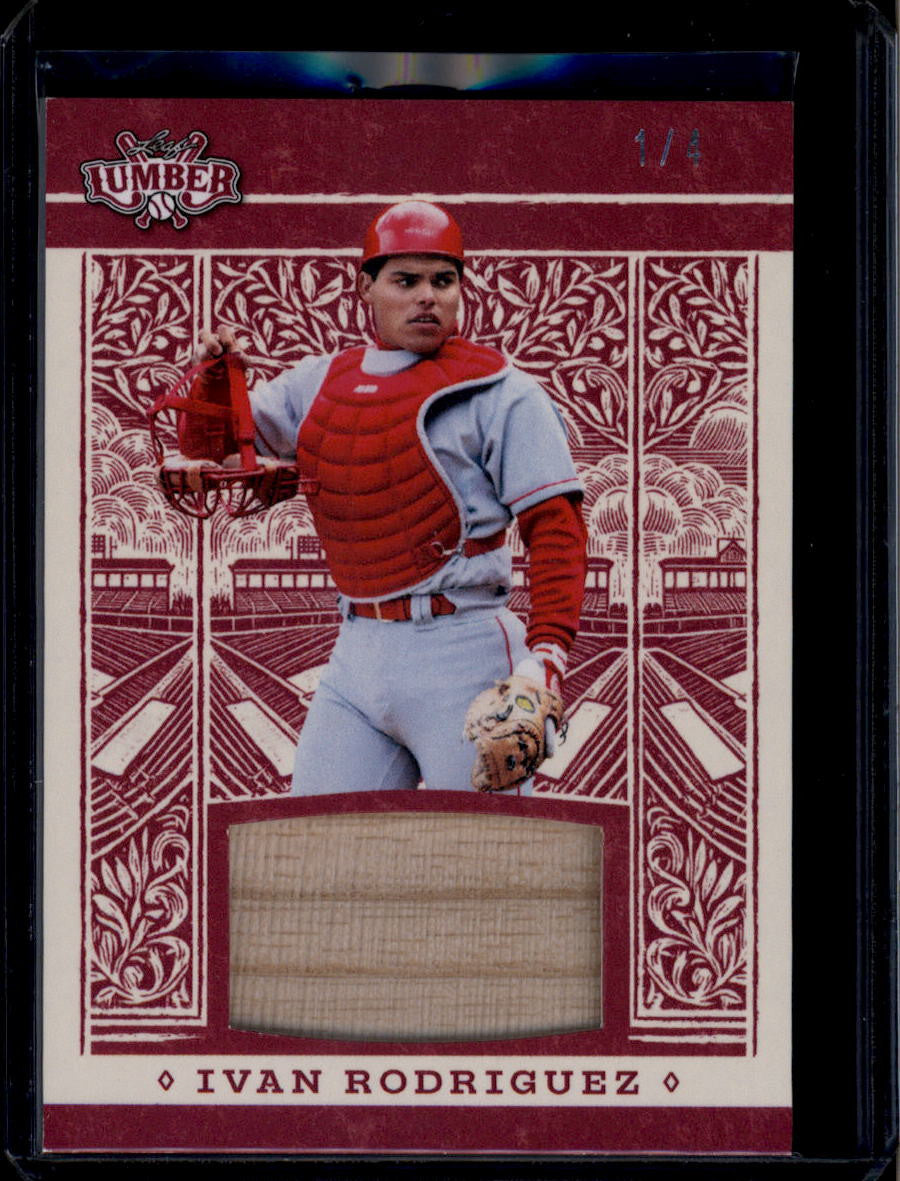 DELETE 180777 2025 Leaf Lumber Game Used Lumber Red gu51 Ivan Rodriguez Bat 1/4