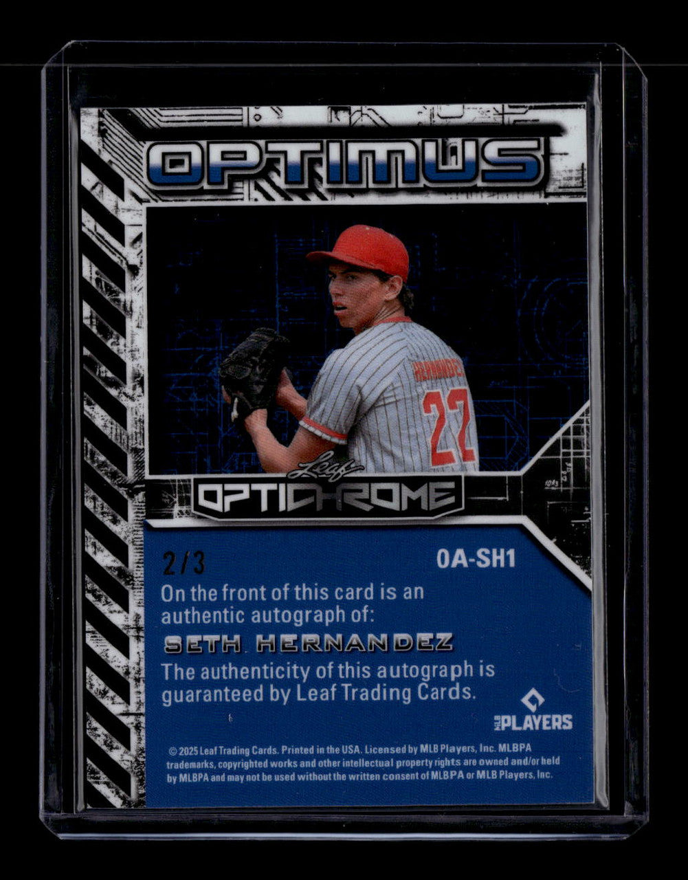 DELETE 180784 2025 Leaf Optichrome Optimus Autographs Blue Crystal Seth Hernandez RC Auto 2/3