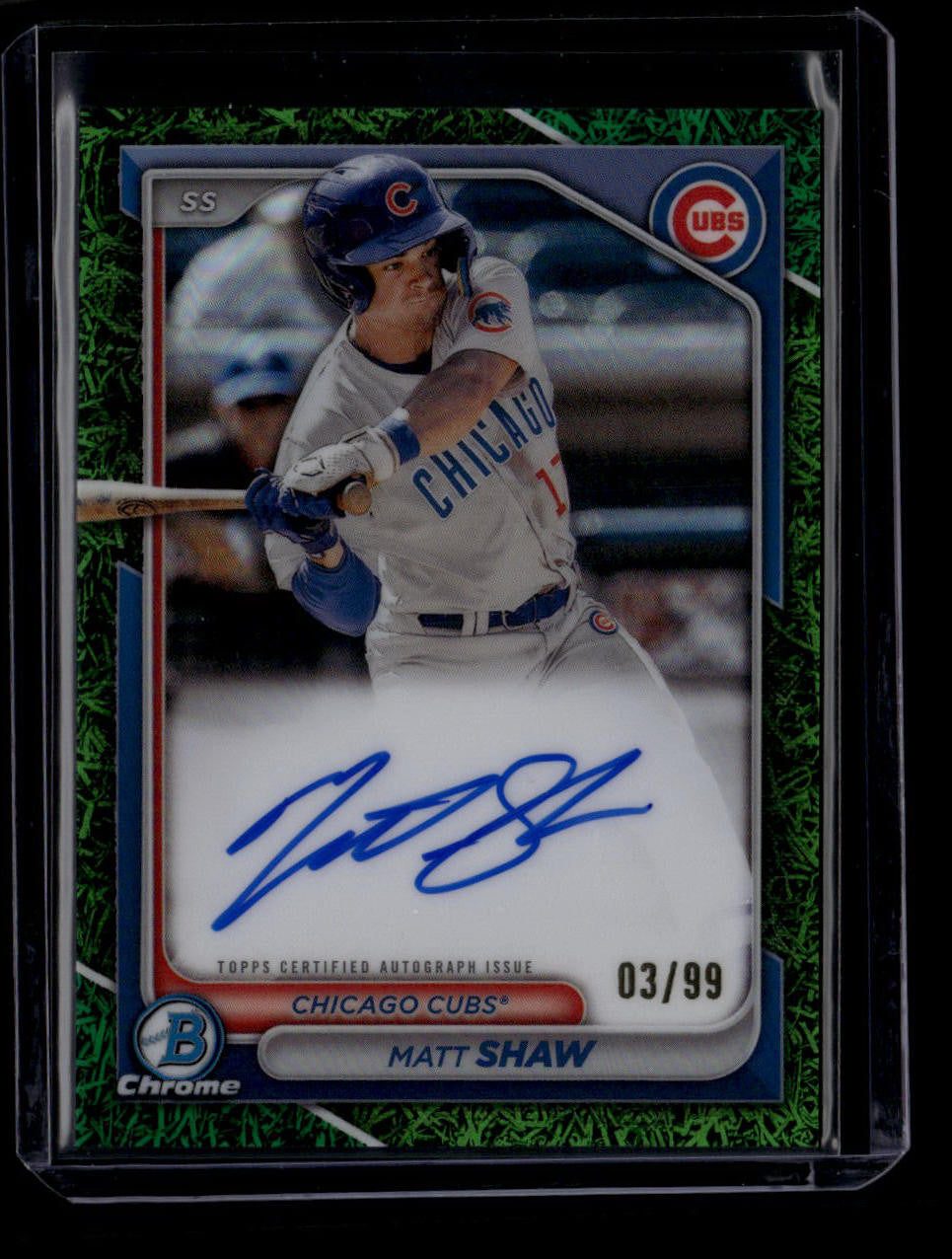 DELETE 180791 2024 Bowman Chrome Autographs Green Grass Refractor Matt Shaw Rookie Auto 3/99