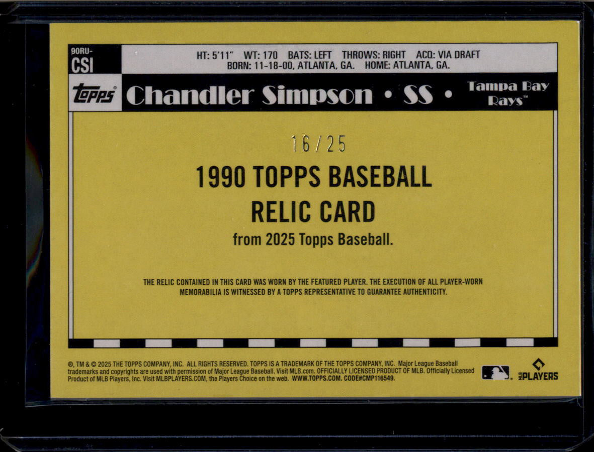 DELETE 180797 2025 Topps Update '90 Relics Orange 90rucsi Chandler Simpson RC Patch 16/25