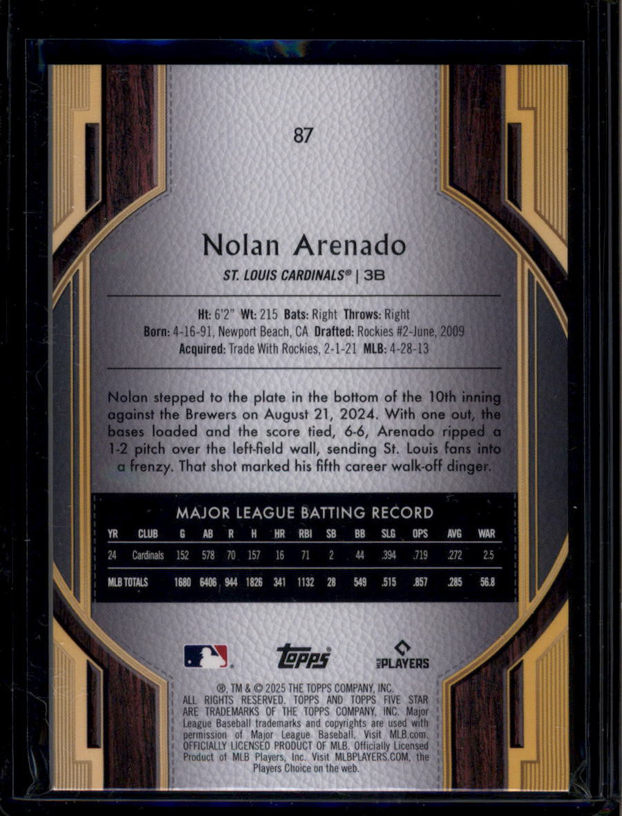 DELETE 180798 2025 Topps Five Star Black 87 Nolan Arenado 3/10