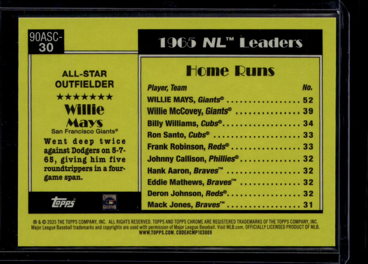 DELETE 180805 2025 Topps '90 Silver Pack Chrome All Star Orange Refractor Willie Mays 21/25