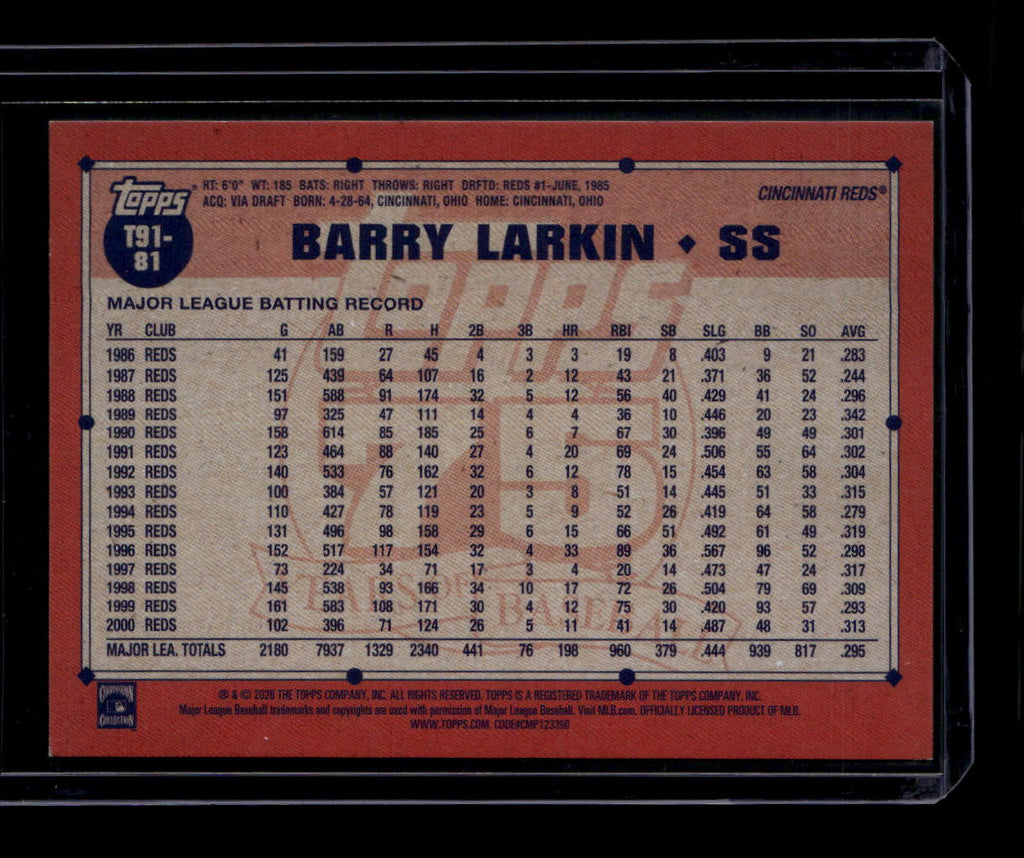 DELETE 180806 2026 Topps '91 Topps Orange t9181 Barry Larkin 2/25