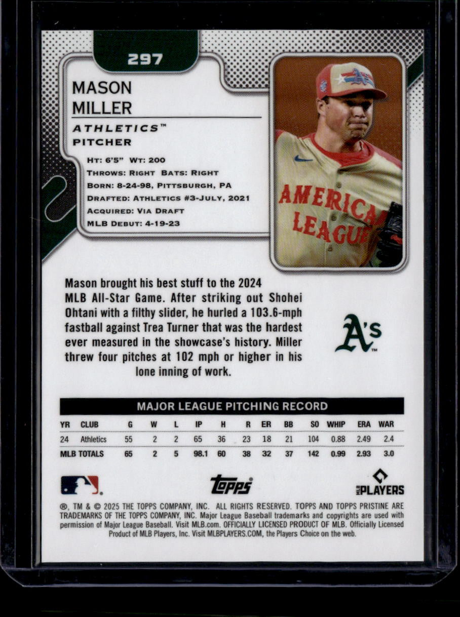 DELETE 180809 2025 Topps Pristine Pink Refractor 297 Mason Miller 11/15