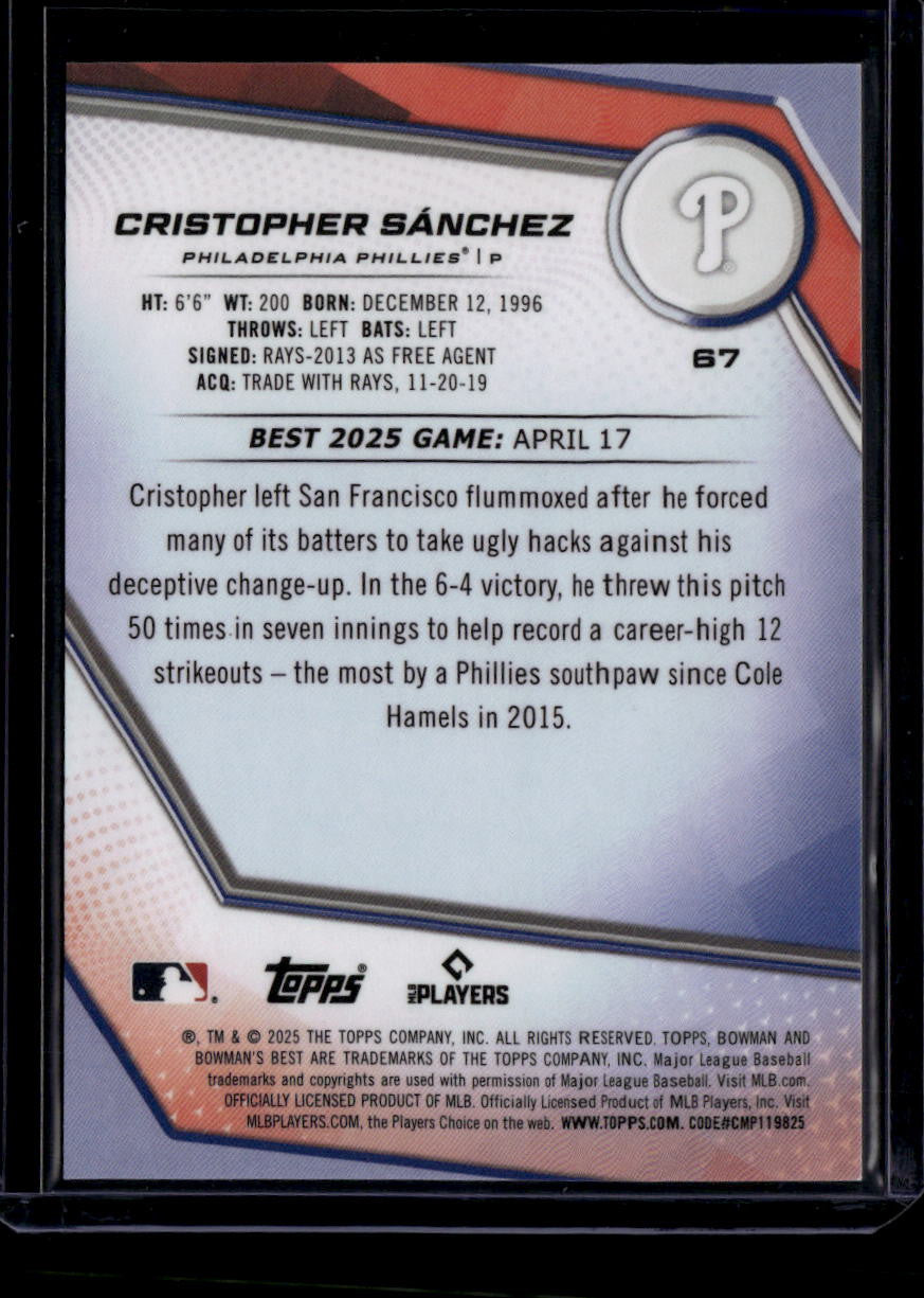 DELETE 180810 2025 Bowman's Best Gold Refractor 67 Cristopher Sanchez 20/50