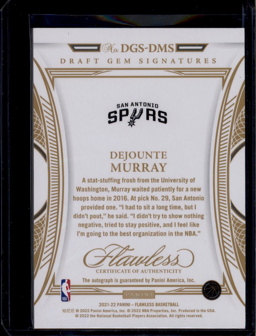 DELETE 180828 2021-22 Panini Flawless Draft Gem Signatures 11 Dejounte Murray Auto 7/25