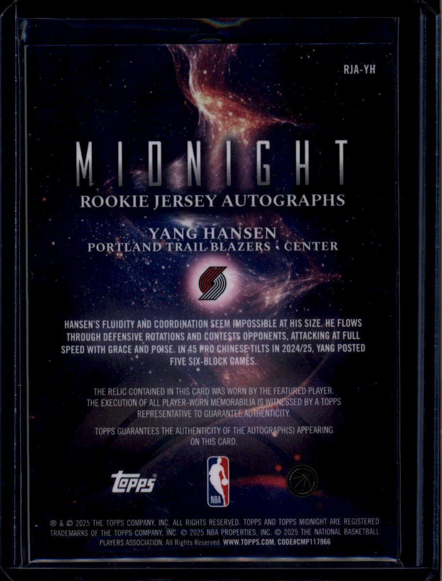 DELETE 180831 2025-26 Topps Midnight Autographs Twilight Yang Hansen RC Jersey Auto 46/199