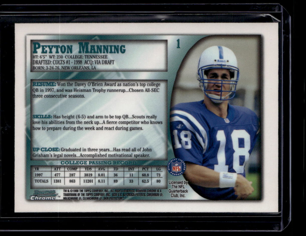 DELETE 180847 1998 Bowman Chrome 1 Peyton Manning Rookie
